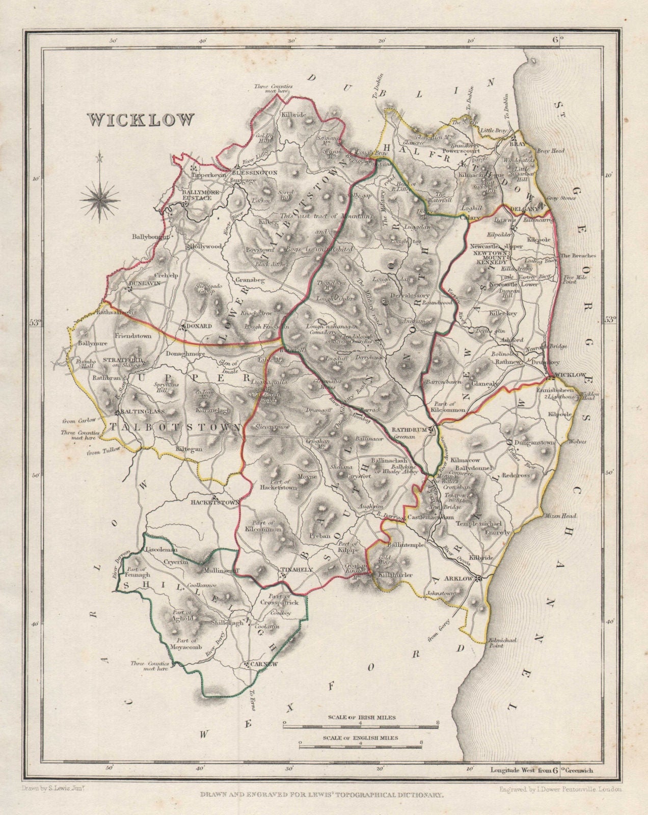 COUNTY WICKLOW antique map for LEWIS by DOWER. Ireland 1846 old